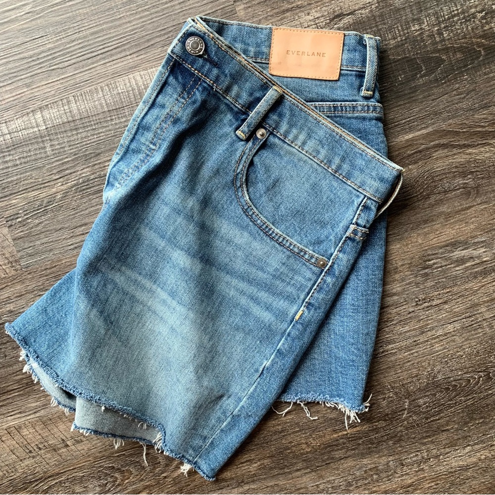 Everlane Cheeky Short - denim, high rise, button fly, distressed